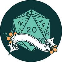 icon of natural twenty D20 dice roll vector