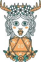 Retro Tattoo Style elf druid character face vector