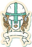 Retro Tattoo Style crying elf fighter character face with banner vector