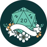 icon of natural twenty D20 dice roll vector