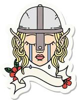 sticker of a crying elf fighter character face vector