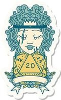 sticker of a human barbarian with natural twenty dice roll vector