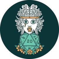 icon of elf barbarian character with natural twenty dice roll vector