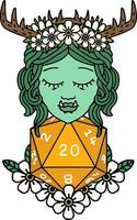 Retro Tattoo Style half orc druid with natural twenty dice roll vector