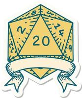 sticker of a natural 20 critical hit D20 dice roll vector