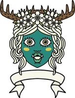 Retro Tattoo Style orc druid character face with banner vector
