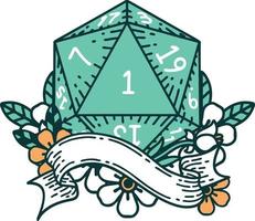 estilo de tatuaje retro natural uno d20 tirada de dados vector