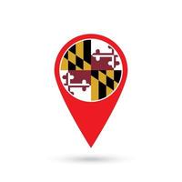 Map pointer with flag of Maryland. Vector illustration.