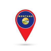 Map pointer with flag of Montana. Vector illustration.