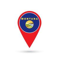 Map pointer with flag of Montana. Vector illustration.