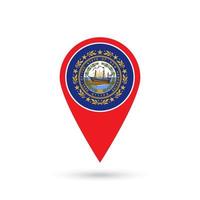 Map pointer with flag of New Hampshire. Vector illustration.