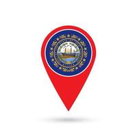 Map pointer with flag of New Hampshire. Vector illustration.