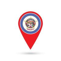 Map pointer with flag of Minnesota. Vector illustration.