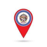 Map pointer with flag of Minnesota. Vector illustration.