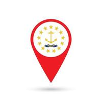 Map pointer with flag of Rhode Island. Vector illustration.