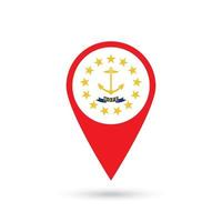 Map pointer with flag of Rhode Island. Vector illustration.