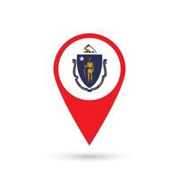 Map pointer with flag of Massachusetts. Vector illustration.