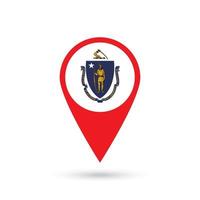 Map pointer with flag of Massachusetts. Vector illustration.