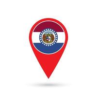 Map pointer with flag of Missouri. Vector illustration.