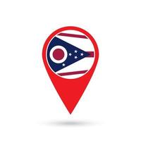 Map pointer with flag of Ohio. Vector illustration.