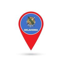 Map pointer with flag of Oklahoma. Vector illustration.