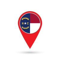 Map pointer with flag of North Carolina. Vector illustration.