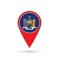 Map pointer with flag of New York. Vector illustration.