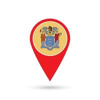 Map pointer with flag of New Jersey. Vector illustration.