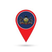 Map pointer with flag of Pennsylvania. Vector illustration.