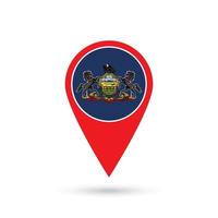 Map pointer with flag of Pennsylvania. Vector illustration.