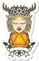 sticker of a elf druid character with natural 20 dice roll vector