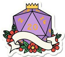 sticker of a natural twenty D20 dice roll vector