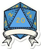 sticker of a natural 20 critical hit D20 dice roll vector