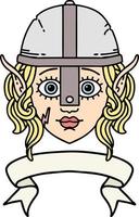 Retro Tattoo Style elf fighter character face with banner vector