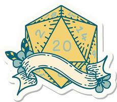 sticker of a natural twenty D20 dice roll vector