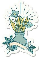 sticker of a tattoo style flowers in vase vector