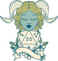 Retro Tattoo Style tiefling with natural twenty dice roll vector