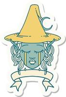 sticker of a crying elf mage character face wiht banner vector