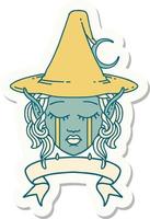 sticker of a crying elf mage character face wiht banner vector