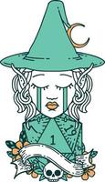 Retro Tattoo Style crying elf mage character face with natural one D20 roll vector