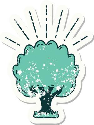 worn old sticker of a tattoo style tree