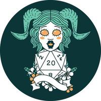 icon of tiefling with natural twenty dice roll vector