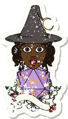 Retro Tattoo Style human mage with natural twenty dice roll