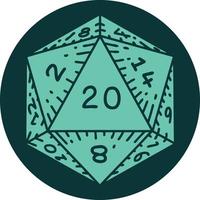 icon of natural 20 D20 dice roll vector