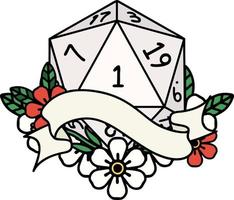 estilo de tatuaje retro natural uno d20 tirada de dados vector