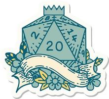 sticker of a natural twenty D20 dice roll vector