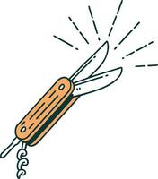 illustration of a traditional tattoo style folding knife vector