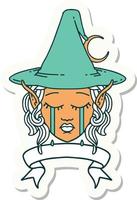 sticker of a crying elf mage character face wiht banner vector