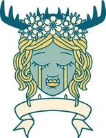 Retro Tattoo Style crying orc druid character face vector