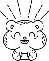 illustration of a traditional black line work tattoo style happy hamster vector
